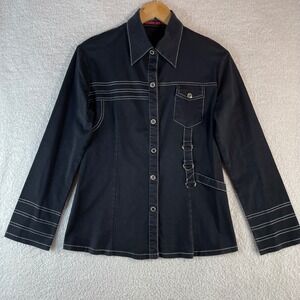 vintage Y2K cyber grunge button down M silver buckles mall goth industrial 1990s